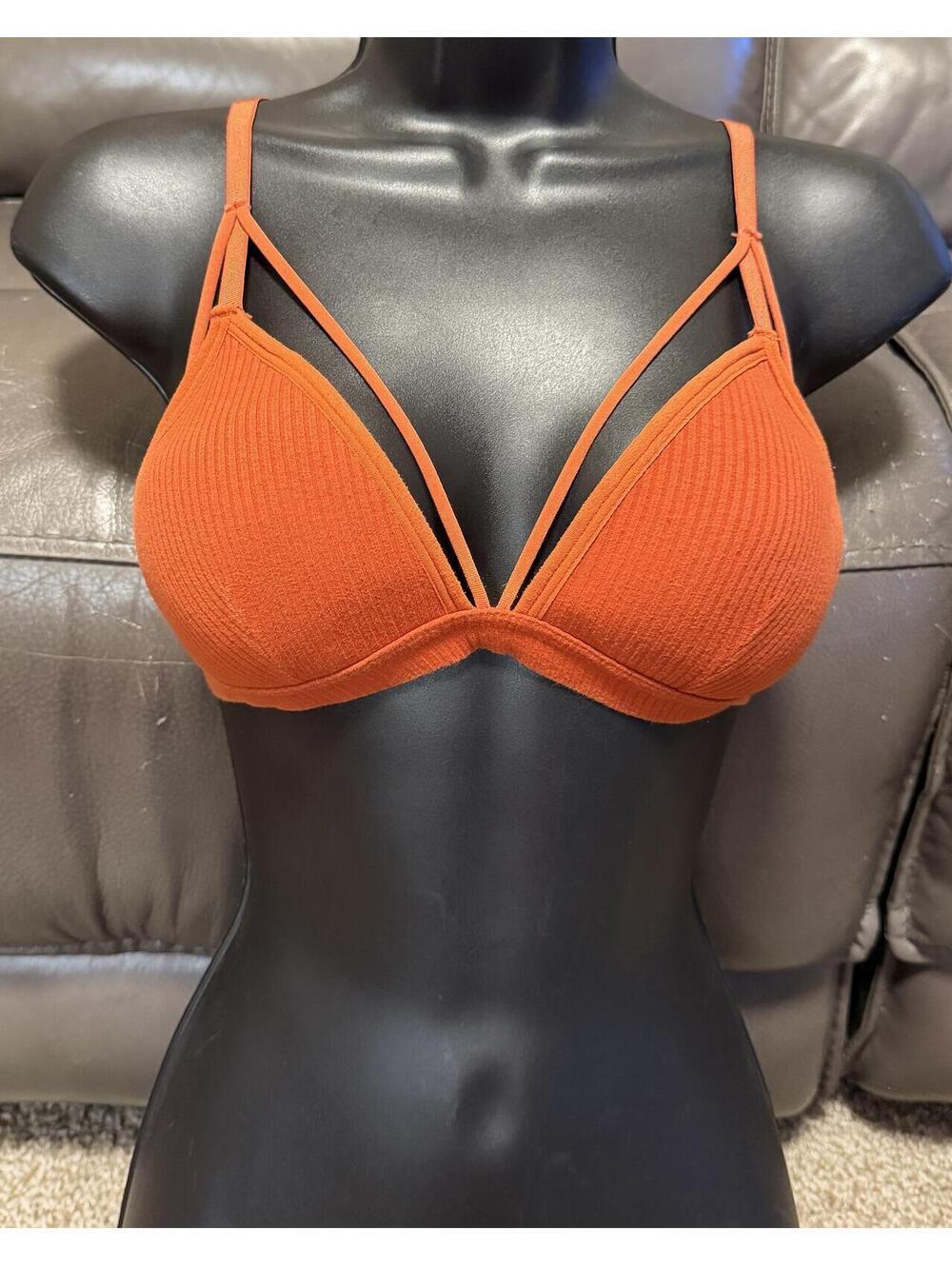 BRA SHEIN Orange Ribbed Strappy Triangle Bralette Size M